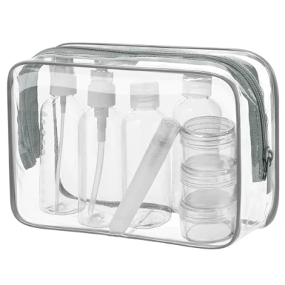 Image of MOCOCITO Toiletry Bag Women &amp; Men Clear Travel Bottles for Toiletries 100ml Set with 8 Bottles(max.3.4oz/100ml) Approved by EU UK Hand Luggage Rules Grey