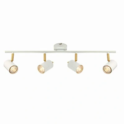 Image of Matt White &amp; Satin Brushed Gold GU10 LED Ceiling Spotlight Bar
