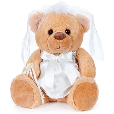Image of BRUBAKER Teddy Bear Bride in White Wedding Dress Gift for Wedding, Engagement and Stag Party Cuddly Toy with Dress, Veil Bridal Bouquet 9.8 inches