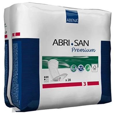 Image of Abena Abri San Premium Mens &amp; Womens Incontinence Pads, Breathable Comfortable, Fast Absorption, Discreet Effective Shaped Pads for Men/Women 3, 500ml Absorbency, 28PK