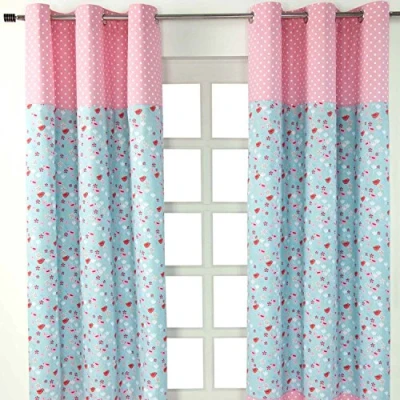 Image of HOMESCAPES Bird and Flowers Eyelet Curtains 100% Cotton Red, Pink &amp; Blue Children’s For Kids Bedroom Unlined One Pair 117cm (46&quot;) Wide x 137cm (54&quot;) Drop
