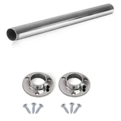 Image of Round Rail 25mm Wardrobe Polished Chrome Hanging Tube Cut to Size + END SUPPORTS and SCREWS