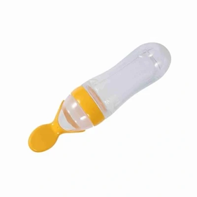 Image of Feeding Bottle, Silicone Squeeze Baby Food Dispensing Spoon Supplement Bottle Feeder 90mL(Yellow)