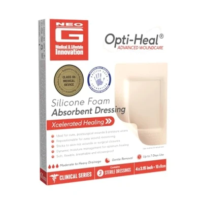 Image of Neo G Opti Heal Silicone Foam Wound Dressing 10x8cm 3 Pack