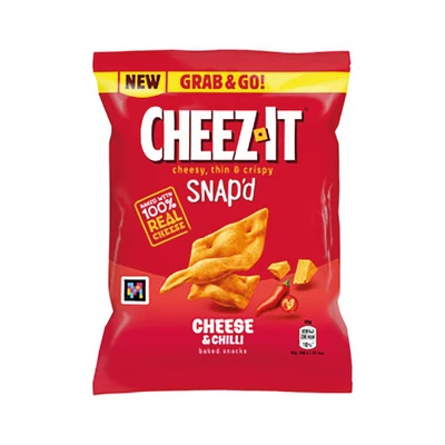Image of Cheez It Snap&#039;d Cheese &amp; Chilli Baked Snacks, 100% Real Cheese, Cheesy, Thin Crispy