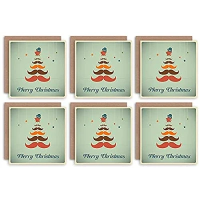 Image of Wee Blue Coo Christmas Cards 6 Pack Moustache Tree Hipster Set Blank Xmas