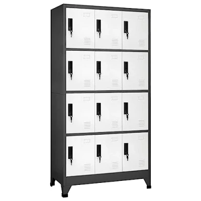 Image of vidaXL Locker Cabinet in Anthracite and White Steel Construction 90x45x180 cm Dimensions Modern Design Secure Storage with 12 Lockable Doors Equipped Air Vents Name Tag Holders