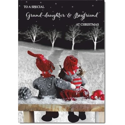 Image of doodlecards Granddaughter and Boyfriend Christmas Card Couple at Night Medium Size for &amp; with Plain Envelope