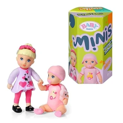 Image of BABY born Minis Online Double Pack 1 Isabella and Hannah 906026 6.5cm Doll with Colour Change Effects 7cm Removeable Headband Suitable for Kids From 3+ Years