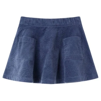 Image of vidaXL Kids&#039; Short Cotton Corduroy Skirt with Front Patch Pockets, Elastic Waistband and Metallic Zip Closure, Stylish Comfortable, Navy, Size 116