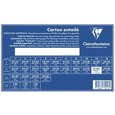 Image of Clairefontaine Ref 34153C White Canvas Board (Landscape) 61 x 46cm 3mm Thick, Made from 100% Cotton, Suitable for Oil &amp; Acrylic Paints, Acid Free Surface