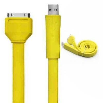 Image of TECHGEAR Strong Flat Noodle USB Data Sync &amp; Charging Cable for iPhone 2G 3G 3GS 4 4S 1M Length (YELLOW)