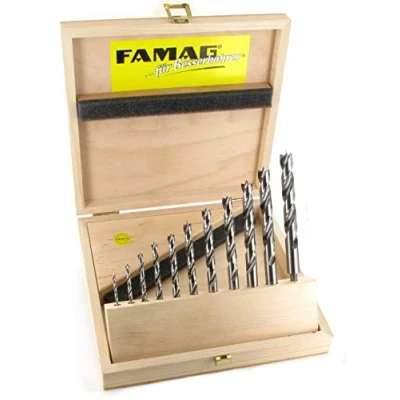 Image of FAMAG 1597511 7pcs HSS Ground 1/4&quot; Hex Long Shank Brad Point Drill Bit Set in Wooden Case