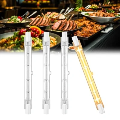 Image of BrightArk 200W R7S Catering Heat Lamp Bulb, Food Gantry Lights Jacketed Lamp, 118MM Lamps, Halogen Heater Bulbs for Buffets, Home Kitchens