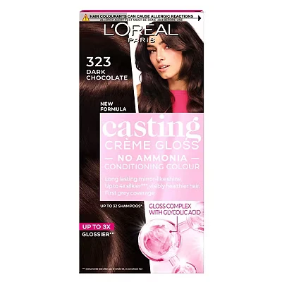 Image of L’Oréal Paris Ammonia Free Semi Permanent Hair Dye, 323 Dark Chocolate Brown, Glossy Colour, Natural Looking Finish, For up to 28 Shampoos, Casting Crème Gloss, 1 Application