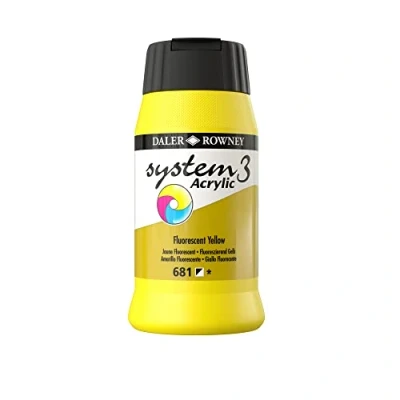Image of Daler Rowney System3 Acrylic Paint, Plastic Pot, 16.91oz 500 ml, Fluorescent Yellow