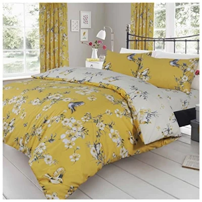 Image of GC GAVENO CAVAILIA King Size Duvet Cover With Pillow Cases Polycotton Quilt Bed Set Flower Bedding Ochre