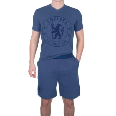 Image of Chelsea FC Official Football Gift Mens Loungewear Short Pyjamas Blue Marl XXL