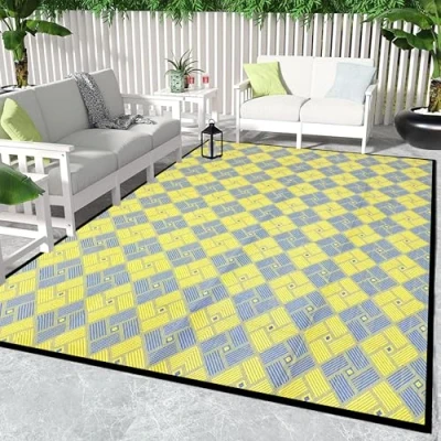 Image of ARSUK Outdoor Rug Waterproof, 210x150cm, Picnic Blanket Lightweight Foldable Plastic Reversible Mat for Beach Camping Garden RV Patio Decking Balcony