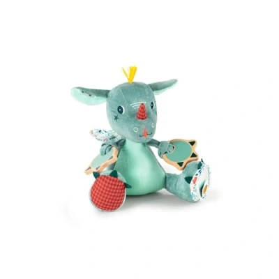Image of LILLIPUTIENS Joe the Dragon Activity Rattle Interactive Plush for Babies with Mirror, Bell, and Crinkling Paper Stimulates Senses, Motor Skills, Imagination Educational Toy from 9 Months
