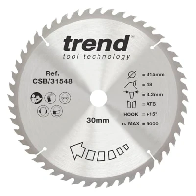 Image of Trend Wood Circular Saw Blade, 315mm Diameter, 30mm Bore, 48 Teeth, TCT, 3.2mm Kerf, +15 Hook, CSB/31548