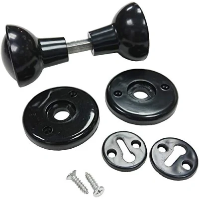 Image of Merriway BH01842 Plastic Mortice Cupboard Cabinet Door Knob Set Black