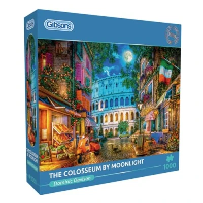 Image of The Colosseum by Moonlight 1000 Piece Jigsaw Puzzle Rome Sustainable for Adults Premium 100% Recycled Board Great Gift Gibsons Games