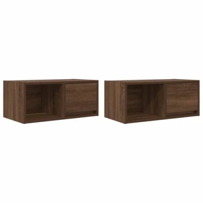Image of vidaXL TV Cabinets 2 pcs Brown Oak 60x31x25.5 cm Engineered Wood Living Room Storage Modern Wall Mounted Sideboard