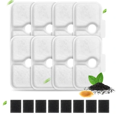 Image of 16 Packs Cat Water Fountain Filter Replacement Compatible with Dockstream Fountain,Triple Filtration System Sponges (White, 8 Filters &amp; Sponges)