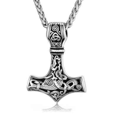 Image of Manqyi Stainless Steel Thor&#039;s Hammer Necklace, Celtic Knot, Viking Chain, Unisex, 60 cm Norse Mythology Enthusiasts, Thanksgiving Gift