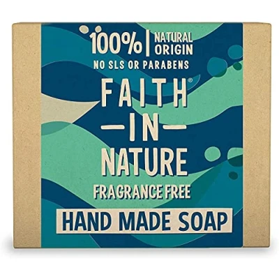 Image of Faith In Nature Natural Fragrance Free Hand Soap Bar, Sensitive, Vegan and Cruelty Free, No SLS or Parabens, 100g