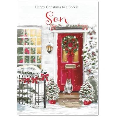 Image of doodlecards Son Christmas Card Red Door Medium Size for with Plain Envelope
