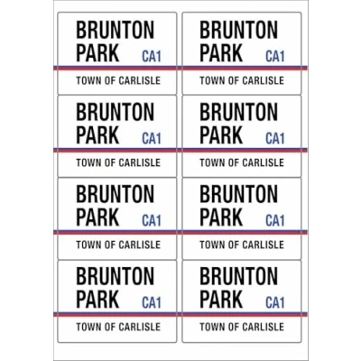 Image of Brunton Park CA1 Carlisle Road Sign Rectangular Matt Paper Stickers A4 Sheet of 8 (Each Sticker is 99mm x 68mm)