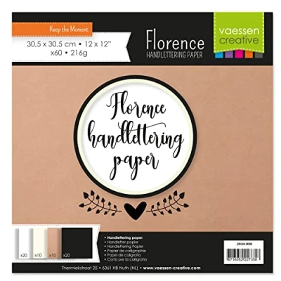 Image of Florence Calligraphy Paper 12 x inch 60 Sheets in White, Ivory, Brown and Black Smooth 216 GSM Practice for Beginners, Handlettering, Brush Lettering, Art Projects Craft Ideas