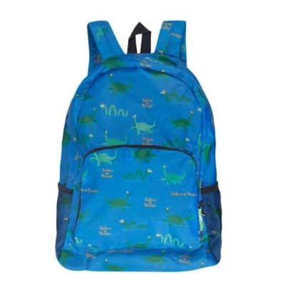 Image of ECO CHIC Lightweight Foldable Water Resistant Backpack Rucksack Folds into Pouch for Storage (Nessie Blue)
