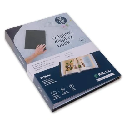 Image of Rillstab Original Display Book (80 Transparent/Clear Pockets) A4 Front Page Ring Binder Portfolio &amp; Project Presentation Folder for Meetings Conferences Poly Clear Pocket Black 99484