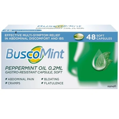 Image of Buscopan Buscomint 0.2 ml Peppermint Oil IBS Multi Symptom Treatment Pack of 48 Soft Gel Capsules