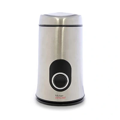 Image of KitchenPerfected 150W 50g Spice &amp; Coffee Grinder / One Touch Operation Quiet Motor Stainless Steel Blades Transparent Lid Safety Cut Off Locking Brushed E5602SS