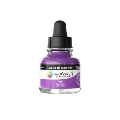 Image of Daler Rowney System3 Acrylic Ink, Glass Bottle with Dropper, Opaque, 1oz 29.5 ml, Purple