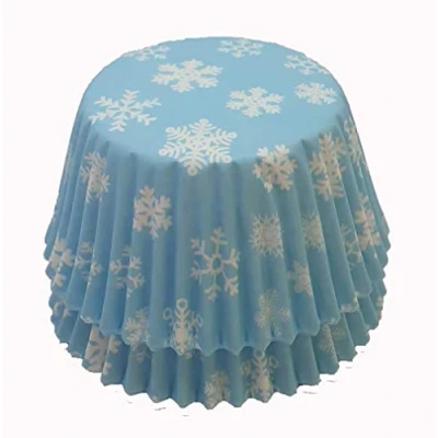 Image of Scrumptious 180PC Christmas Greaseproof Paper Cupcake Cases for Baking Ice Blue Snowflake Ideal Festive Muffins &amp; Cakes