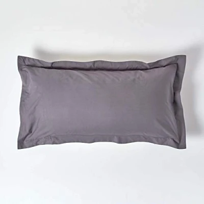 Image of HOMESCAPES Dark Grey Pure Egyptian Cotton King Size Oxford Pillowcase 200 TC 400 Thread Count Percale Equivalent Pillow Case