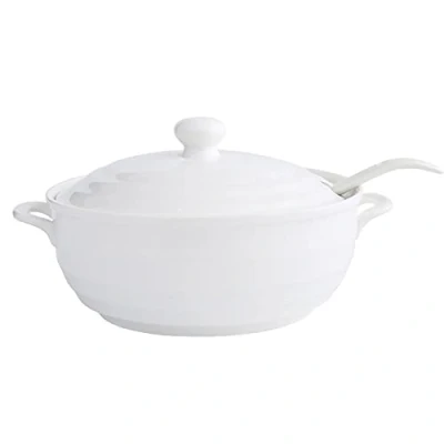 Image of Double Handle Lid Pure White Ceramic Tureen Soup with Ladle Bowl Cover for Restaurant Home Kitchen Decoration 1200ML