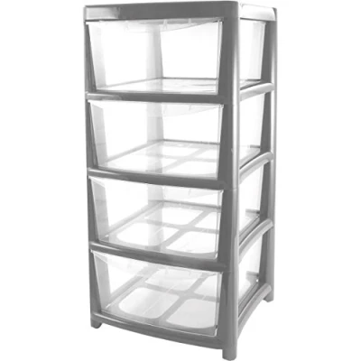 Image of Drawer Tower Plastic 4 Tier Silver