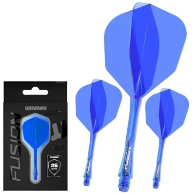 Image of WINMAU Darts Fusion Integrated Flight &amp; Shaft System No.6 Shape Design Blue Colour, Medium Length
