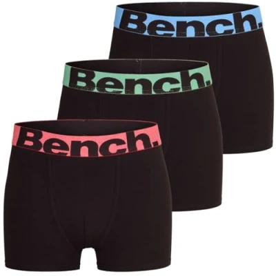 Image of Bench 3 Pack Mens Designer Black Assorted Boxers Underwear Under pants Trunks Gift Box XL