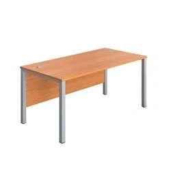 Image of 1400X600 Goal Post Rectangular Desk Beech Silver