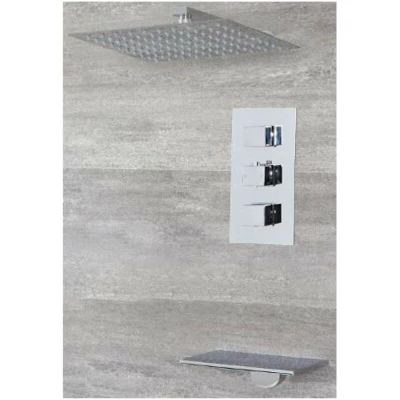 Image of Milano Arvo Thermostatic Mixer Valve Wall Mounted Shower Head Waterfall Bath Filler Tap Chrome