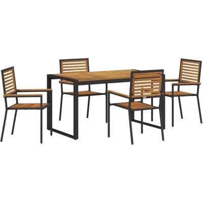 Image of vidaXL 5 Piece Garden Dining Set Black Poly Rattan Acacia