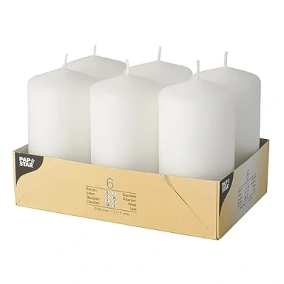 Image of PAPSTAR Pappstar Pillar Candles White 60 x 115 mm (Pack of 6)