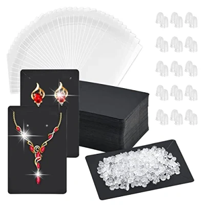 Image of Devenirriche 200 PCS Earring Display Card Set, 100 Rubber Stopper Backs 50 Self Adhesive Sealing Storage Bags Jewellery Cards for DIY Jewelry Supplies Making